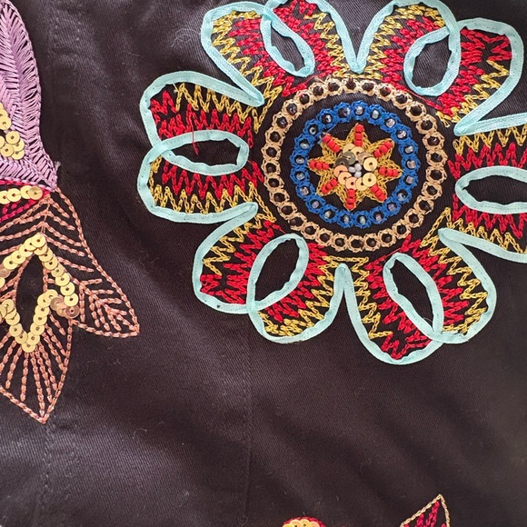 BEREK Black Embroidered Floral Beaded Jacket Button Front XL (22”x23”) - Picture 5 of 10